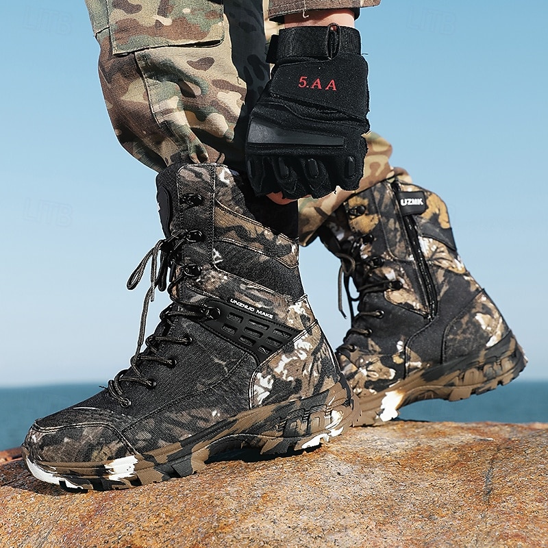 2026年 滑り止めソールを備えたメンズ迷彩タクティカルブーツ、狩猟、パトロール、サバイバルギア用の通気性のある軍用戦闘靴  コレクション – $79.99 –P5