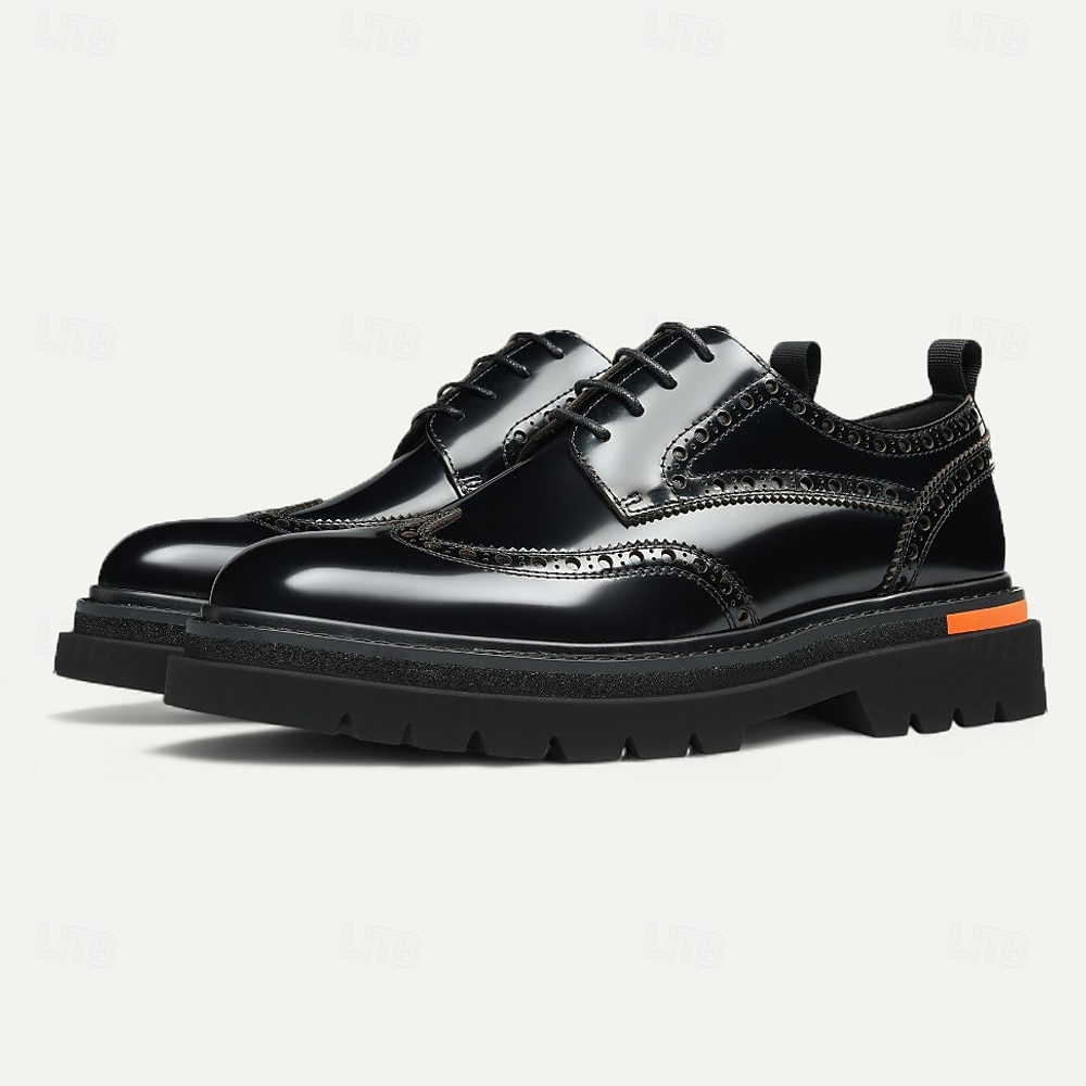Herresko i ekte skinn med vingetupp og brogues, klassisk brunt formelt fottøy for kontor, banketter og bryllup 2026 - $119.99 –P15
