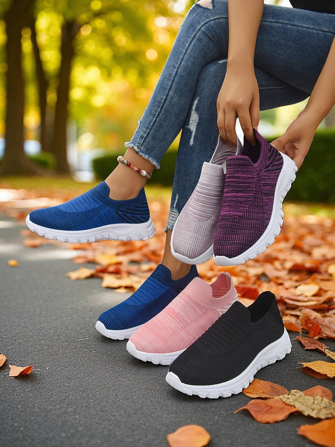 Dámské růžové flyknit nazouvací tenisky s bílou podrážkou – ležérní lehká vycházková obuv na fitness, cestování i každodenní nošení 2025 - $10.99 –P5
