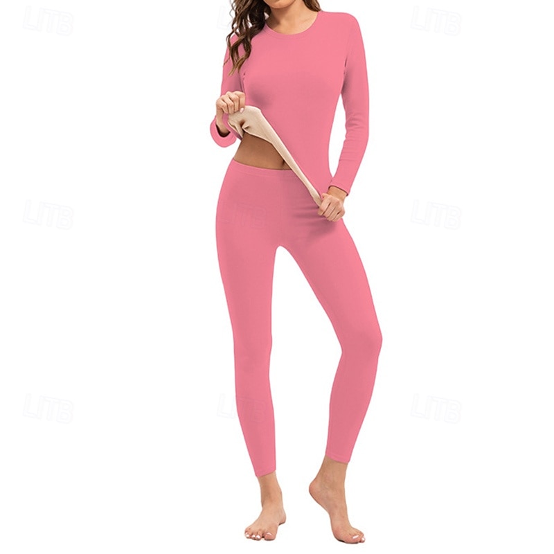 Per donna Tempo freddo in alto e in basso Strato di base superiore e inferiore Underwear Set termica Inverno Molto spesso Tinta unica Completo Abbigliamento Bianco latte Rosa scuro Palestra Pilates del 2025 a $24.79 –P2