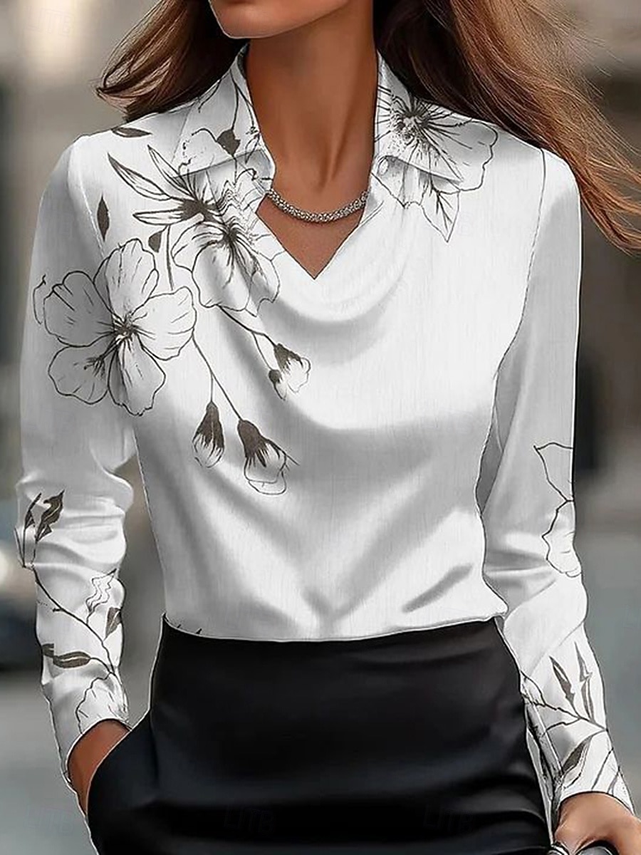 Dames Overhemd Bloemig Grafisch Elegant Stijlvol Casual Lange mouw Col Normale tops Werk Feestavondkleding Dagelijks Met ruches Gedrapeerd Geel Blozend Roze Groen Grijs Zomer Herfst 2025 - $29.99 –P3