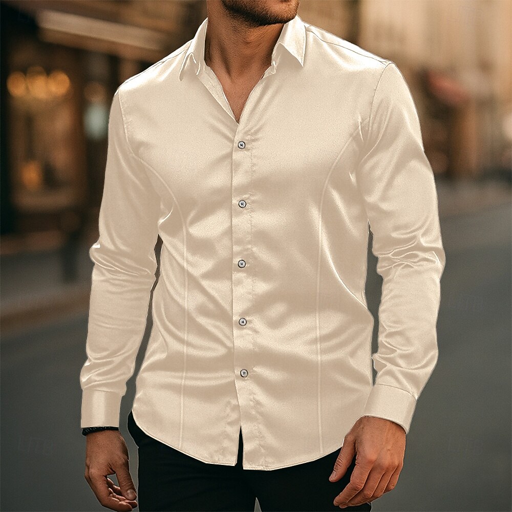 Per uomo Camicia Come la seta Camicia in raso Camicia elegante Camicia casual Camicia con Bottoni Semplice Matrimonio Abbigliamento casual alla moda Nero Bianco Giallo Rosa Manica Lunga Bavero del 2025 a $21.99 –P14