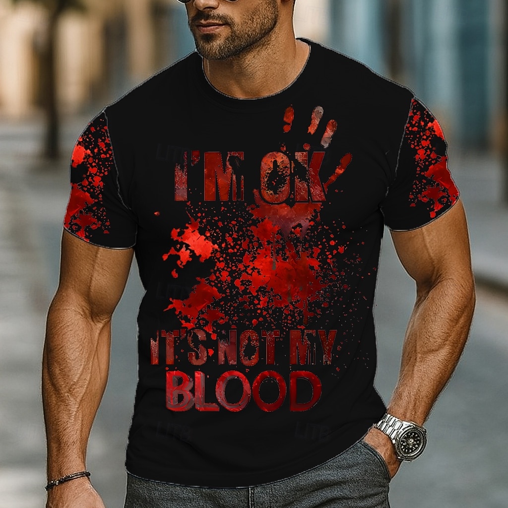 Homens Respingos de sangue Manchas de sangue Camiseta Manga Curta Camiseta Impressão 3D Gola Redonda Camisa Exagerado Designer Terror Festa Rua Casual Preto Branco cáqui Verão Primavera Roupa S M L de 2026 por $22.99 –P4