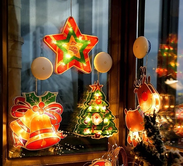 Christmas Window Decoration Lights, Christmas Indoor Hanging Decorative Lights, Lighted Snowman Santa Claus Xmas Trees Lights for Christmas Party Home Decor, Battery Operated 2025 - CAD $14.99 –P2