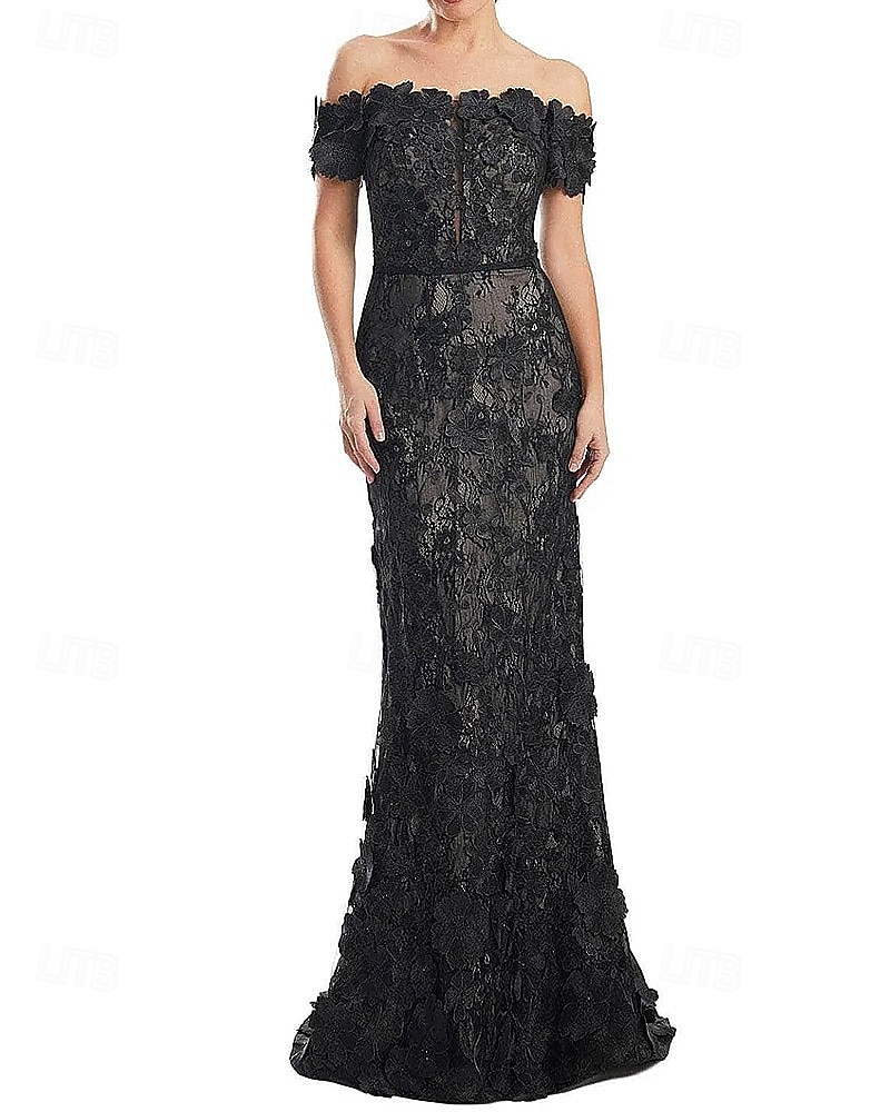 mit Blumen bestickte Spitzenapplikationen Meerjungfrau/Trompete Abendkleid elegantes Kleid formelle Hochzeit bodenlang ärmellos schulterfrei 2025 2025 - $165.99 –P4