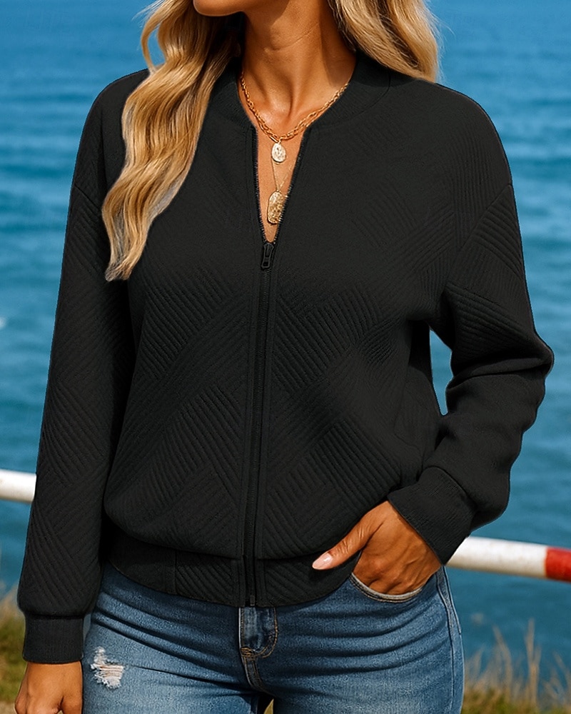 Жен. Однотонный Пальто для отдыха на природе Куртка на молнии Осень Длинный рукав Одежда для спорта и отдыха Мода На открытом воздухе Путешествия Черный Белый Зеленый Спортивная одежда 2026 - $28.99 –P6