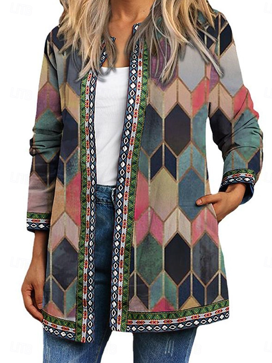 Geacă casual pentru femei, de zi cu zi, cu buzunar, cu imprimeu floral, călduroasă, la modă, croială regulată, îmbrăcăminte exterioară, mânecă lungă, primăvară, gri, verde 2025 - $31.99 –P5