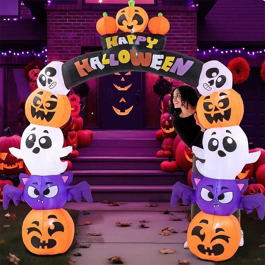1 ks 2,5 m/8 stop halloweenská dýně, duch, svítící nafukovací vzduchový model, oblouky, dveře do dvora, vstupní dveře, verandy, trávník, párty, halloweenská atmosféra, dekorativní světla, zástrčka 2025 - $95.99 –P5