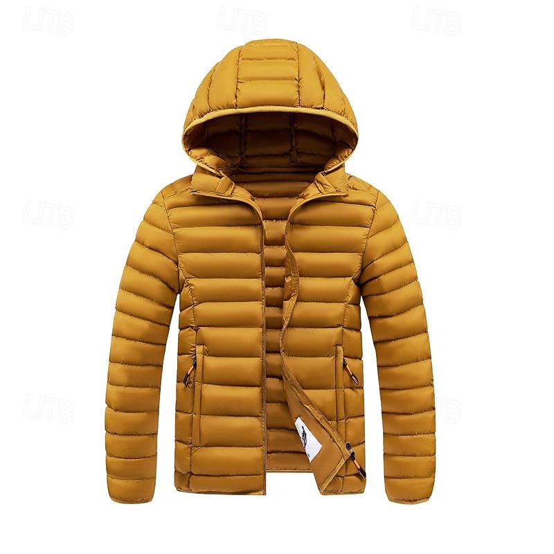 Pánské Zimní kabát Puffer bunda Polstrovaná bunda Kapsy Polyester Dovolená Denní nošení Rande Standardní Módní Na běžné nošení Pohodlné Zahřívací Zima Plná / Jednobarevná Tmavě šedá Černá Bílá Žlutá 2026 - $51.99 –P13