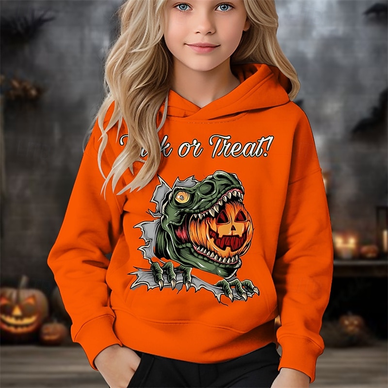 Halloween Dla chłopców 3D Dynia Dinozaur Bluza z Kapturem Długi rękaw Wiosna Jesień Moda Moda miejska Dzieci 4-12 lat Kaptur Na zewnątrz Codzienny Regularny 2025 - $18.99 –P1