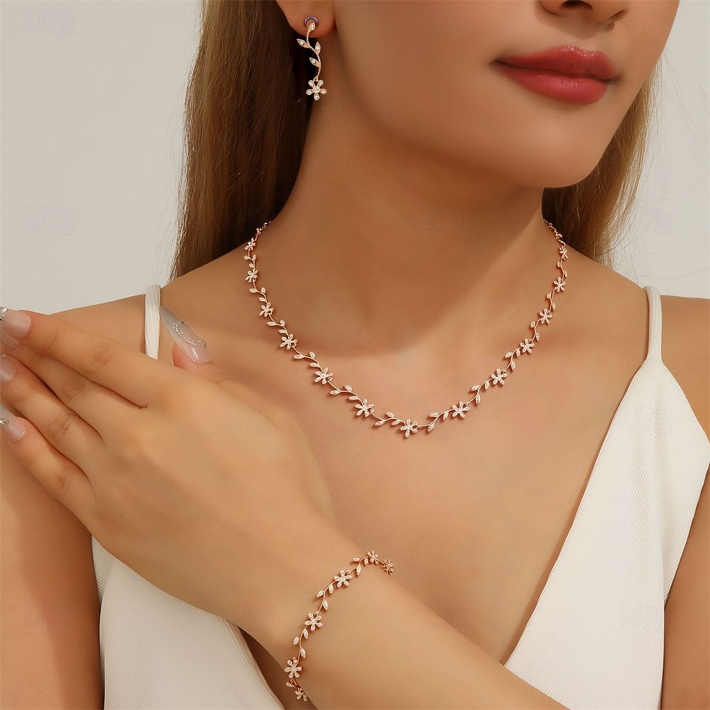 Juego de Joyas 3 Diamantes Sintéticos Cromo 1 Brazalete Pendientes Collare Mujer Elegante Vintage Moda Estilo retro Clásico Conjunto de joyas Para Boda Fiesta Invitado a la boda 2025 - $14.99 –P1