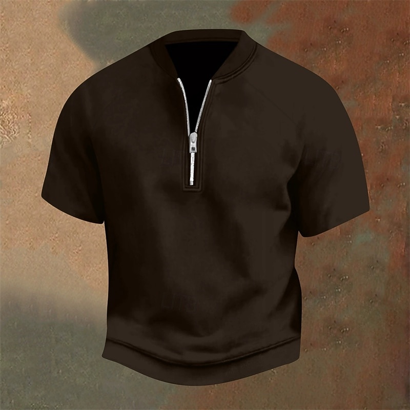 Homme Polo Polo quart de zip Tenue quotidienne Date Zip quart Manche Courte Mode Basique Uni Fermeture éclair Été Coupe régulière Jaune clair Noir Jaune bleu marine Violet Orange Polo de 2025 ? $20.99 –P8