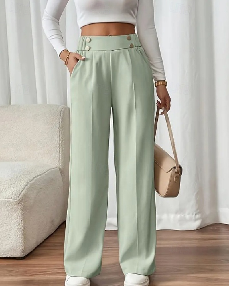 Жен. Широкие Костюм Мода Уличный стиль Полная длина Средняя талия Полотняное плетение Карман Эластичная талия Удобный Официальные Офис Для улицы Абрикосовый Серый Черный Светло-зеленый Осень 2025 - $19.99 –P4