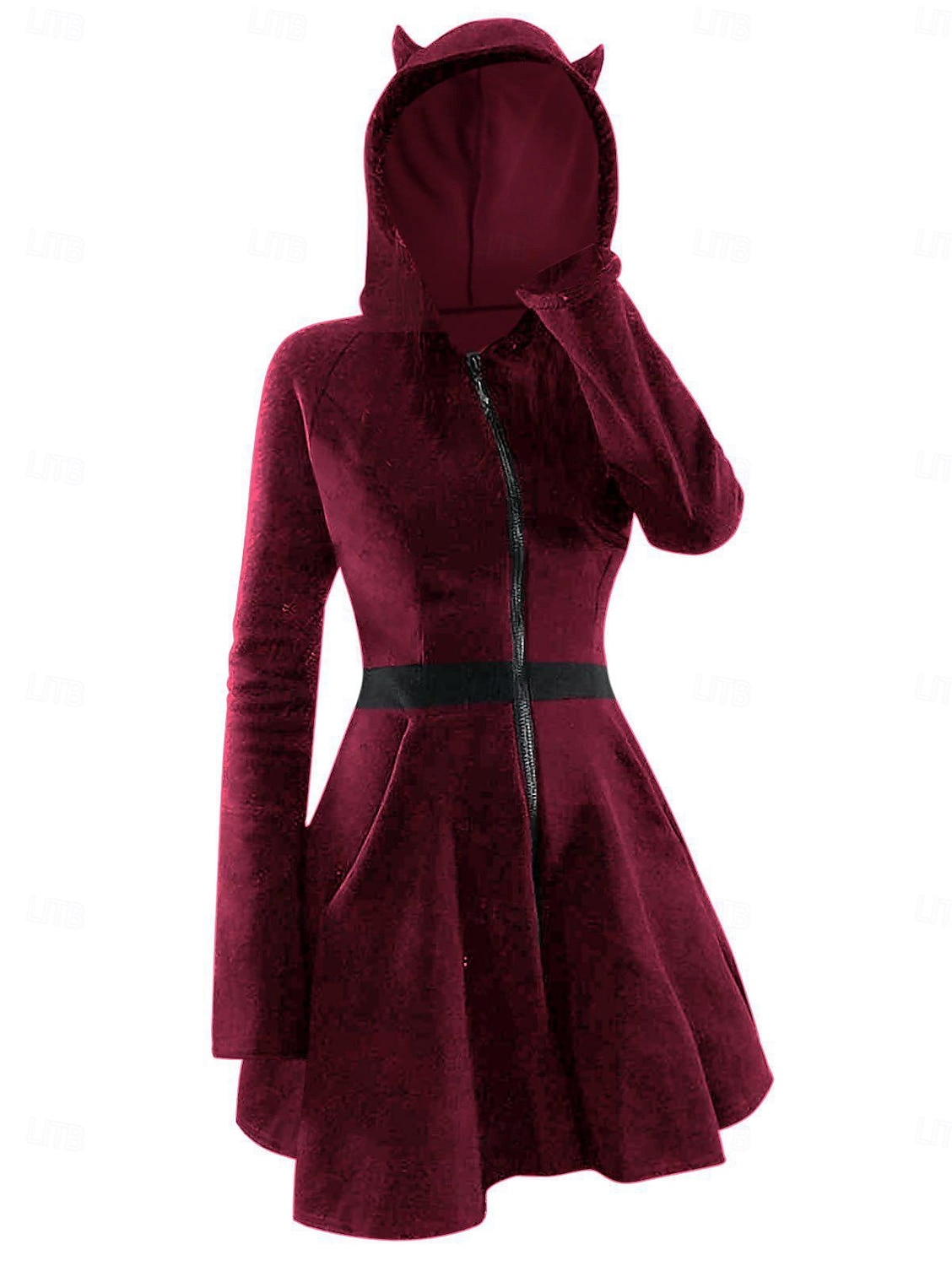 Punk & Gothic Dress Hoodie Little Devil Horn Velvet Zip-Up Fancy Dress Women's Halloween Carnival Performance Party Adults' Dress Fall Winter 2026 - $27.99 –P6