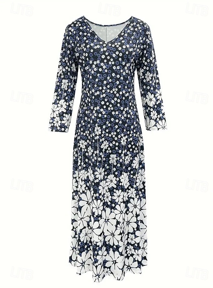 Női Maxiruha Pólóruha A vonalú ruha Szabadság Alkalmi Boho Randi Normál Virágos Paisley Hosszú ujj V-alakú Királykék Sötétkék Ősz Tél 2025 - $38.99 –P5