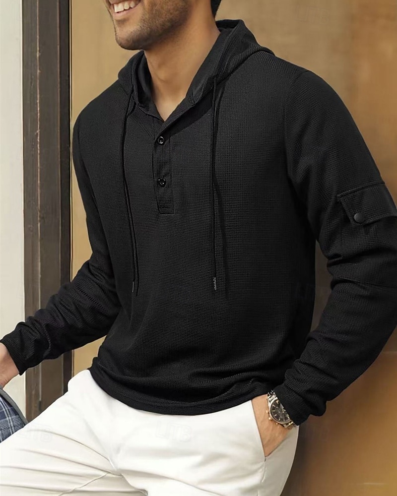 Men's Hoodie Button Up Hoodie Black White Army Green Navy Blue Khaki Hooded Plain Drawstring Sports & Outdoor Daily Holiday Polyester Streetwear Basic Casual Spring Fall Clothing Apparel Hoodies 2025 - $19.99 –P7