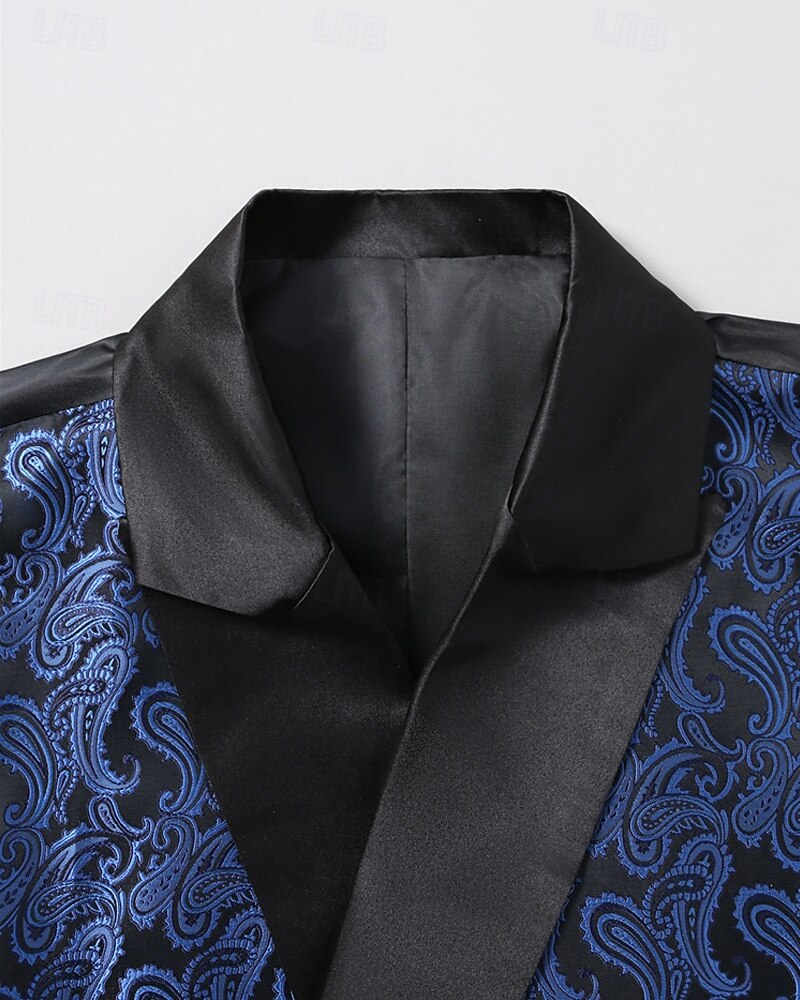 2026年 男性用 ベスト チョッキ ジレ バケーション パーティー ビジネス ファッション カジュアル 春 秋 ポケット ボタン ポリエステル 快適 ペーズリー シングルブレスト 一つボタン ピークドラペル レギュラー ロイヤルブルー ベスト  コレクション – $37.99 –P5
