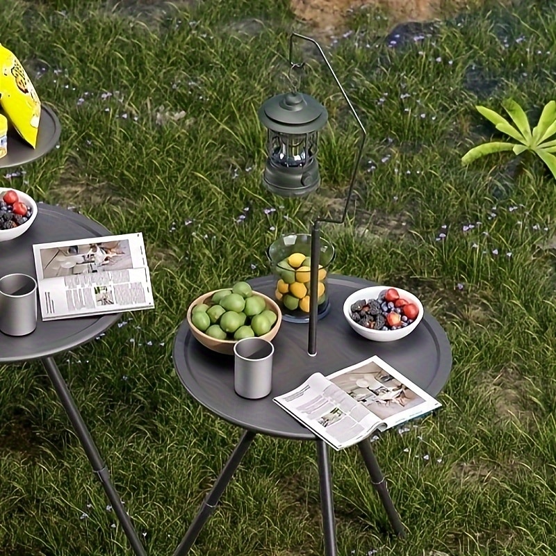 tragbarer schwarzer Outdoor-Tisch mit Lampenständer – klappbar, Eisenkonstruktion, lässiger Stil, inklusive Aufbewahrungstasche, kleiner Outdoor-Tisch 2026 - $21.99 –P3