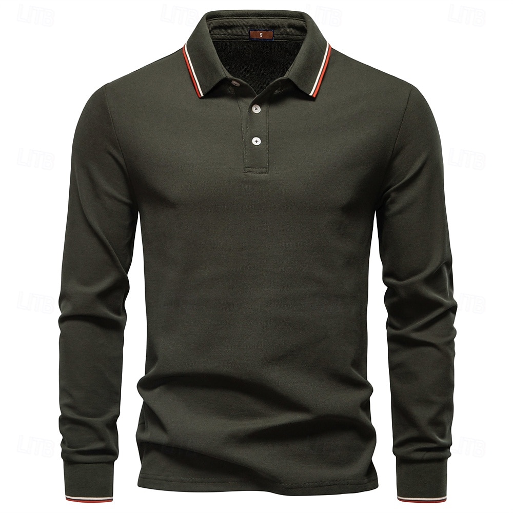 Hombre Polo Trabajo Negocio Cuello Vuelto Manga Larga Ocio Cómodo Plano Bloque de Color Puro Todas las Temporadas Ajuste regular Rojo rubí Negro Blanco Azul Marino Oscuro Gris claro Verde Ejército 2026 - $22.99 –P1
