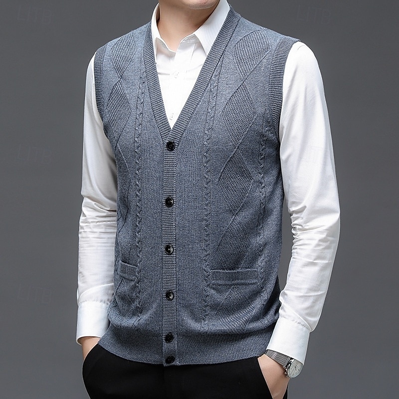 Herren Pullover Kleid Pullover Strickjacke Strickpullover Gerippt Stricken Normale Oberteile Gestrickt Gerippt Einfach V Ausschnitt Mode Schals Geschäft Lässig Bekleidung Frühling Herbst Marineblau 2025 - $41.99 –P5