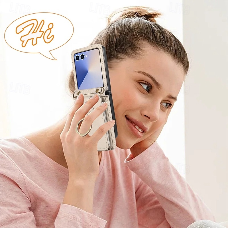 2025年 電話 ケース 用途 サムスンのギャラクシー Zフリップ7 Zフリップ6 Z Flip 5 Z Flip 4 バックカバー ストラップ付き キックスタンド カード挿入口 レトロ風 TPU PUレザー  コレクション – $15.99 –P5