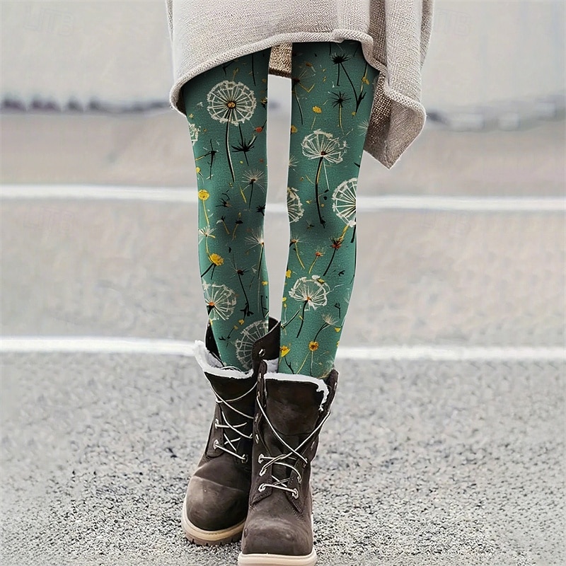Mulheres Calças Leggings Leggings aconchegantes Roupa de rua Casual Comprimento total Cintura Alta dandelion Cintura elástica Imprimir Respirabilidade Confortável Com Stretch Férias Rua Roupa Diária de 2025 por $17.99 –P1