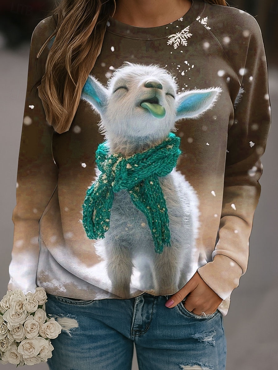 Dame Pullover Grafisk Dyr Fritid Langermet Crew-hals Vanlige topper Avslappet Gul Rosa Blå Grønn Vår Høst Vinter 2025 - $25.99 –P4