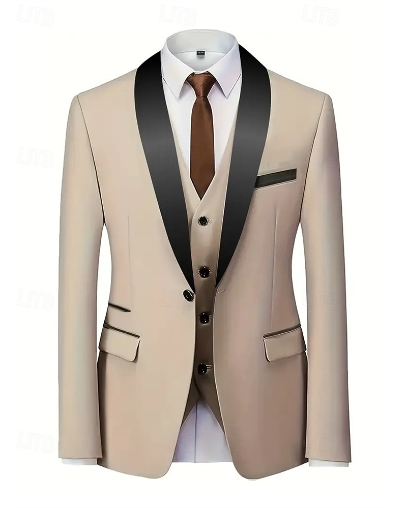 Herren Set Anzüge Anzugweste Geschäft Cocktailparty Hochzeitsfeier 3 Stück Mode Lässig Frühling Herbst Polyester Farbblock Tasche Knöpfe Bequem Einreihig Blazer Schwarz Weiß Burgunderrot Königliches 2025 - $79.99 –P4
