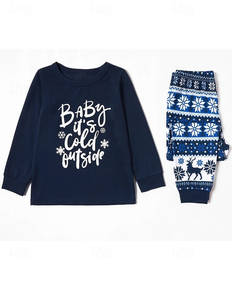 Family Pajamas Letter Christmas Pattern Home Print Dark Blue Long Sleeve Active Matching Outfits 2026 - $19.99 –P3