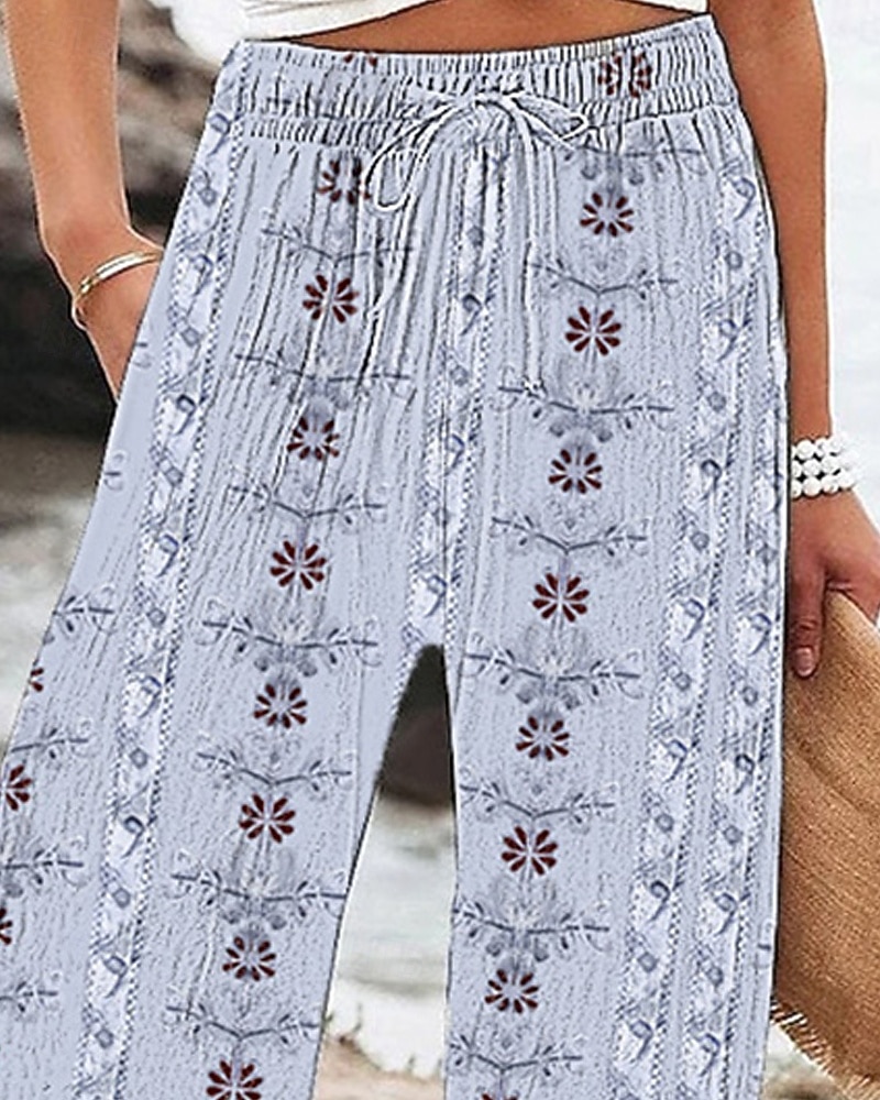 Per donna Gamba larga Pantaloni Pantaloni Palazzo Moda Boho Lunghezza intera Vita Alta Fiore Coulisse Elastico in vita Stampato Traspirabilità Confortevole Streetwear Abbigliamento quotidiano Uscire del 2025 a $20.99 –P2