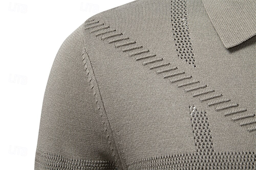 Herre Pullover genser Strikke Vanlige topper Jacquard Knapper Helfarge Polokrage Elegant Årgang Skole Hjem Klær Vår Høst Mørk Marineblå Kakifarget S M L 2026 - $35.99 –P4