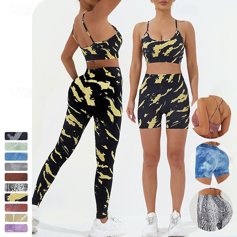 Dam 2-delad yogatröja Sport BH Loungekläder Tryck Träningsdräkter Mörkgrå Svart Gym Träna Träning Hög midja Stretch Andningsfunktion Magkontroll Ärmlös Sport Sportkläder 2025 - $42.99 –P1