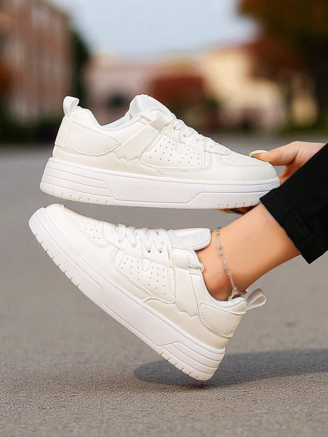 Women's Pink and Black Colorblock Lace-Up Sneakers - Comfortable Faux Leather Platform Walking Shoes for Casual Outfits, Street Style and Autumn Travel 2026 - SGD S$41.7 –P5