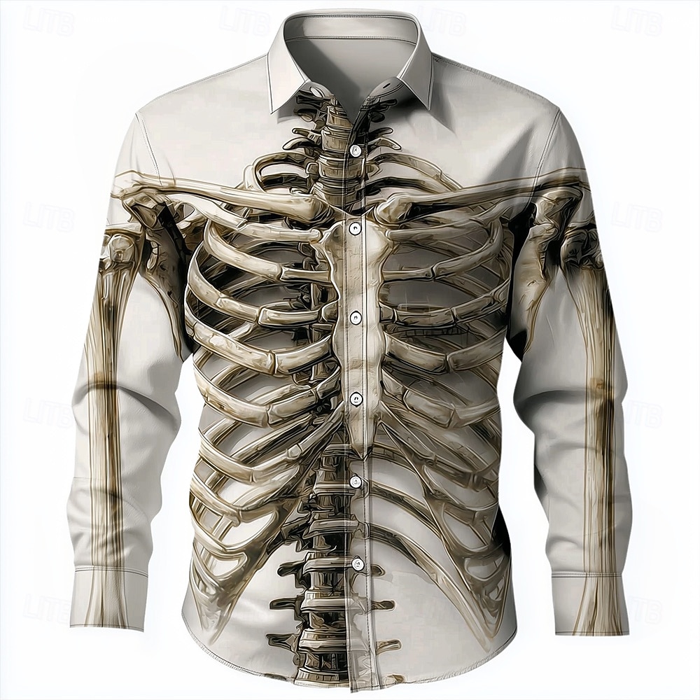 Halloween Per uomo Illusione ottica Scheletro Camicia Camicia con Bottoni Manica Lunga Stile gotico oscuro All'aperto Ferie Primavera Autunno Collo ripiegato Stampa 3D Camicia tipo lino Bianco 1 del 2025 a $25.99 –P2