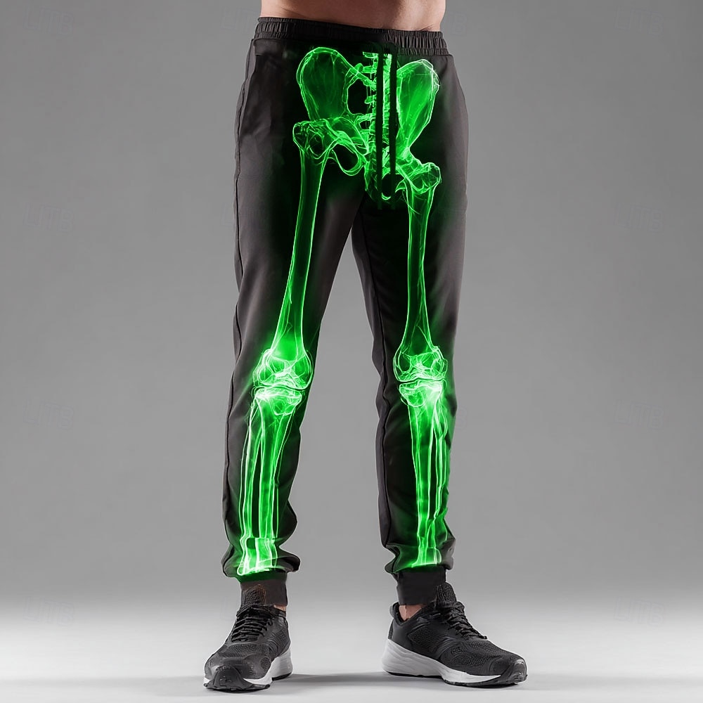 Pantaloni tuta da uomo Scheletro costumi neon glow pantaloni joggers elasticizzati in vita a metà gamba stile gotico scuro streetwear atletico con tasche primavera autunno stampa 3D del 2026 a $24.99 –P5