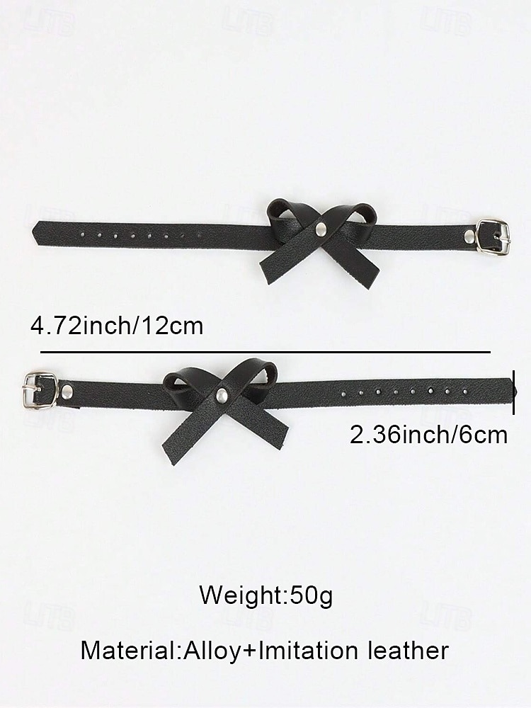 Women's Faux Leather Ankle Bracelet with Studded Decorative Bow - Adjustable Strap, Perfect for Halloween Parties and Formal Occasions 2026 - $11.99 –P8