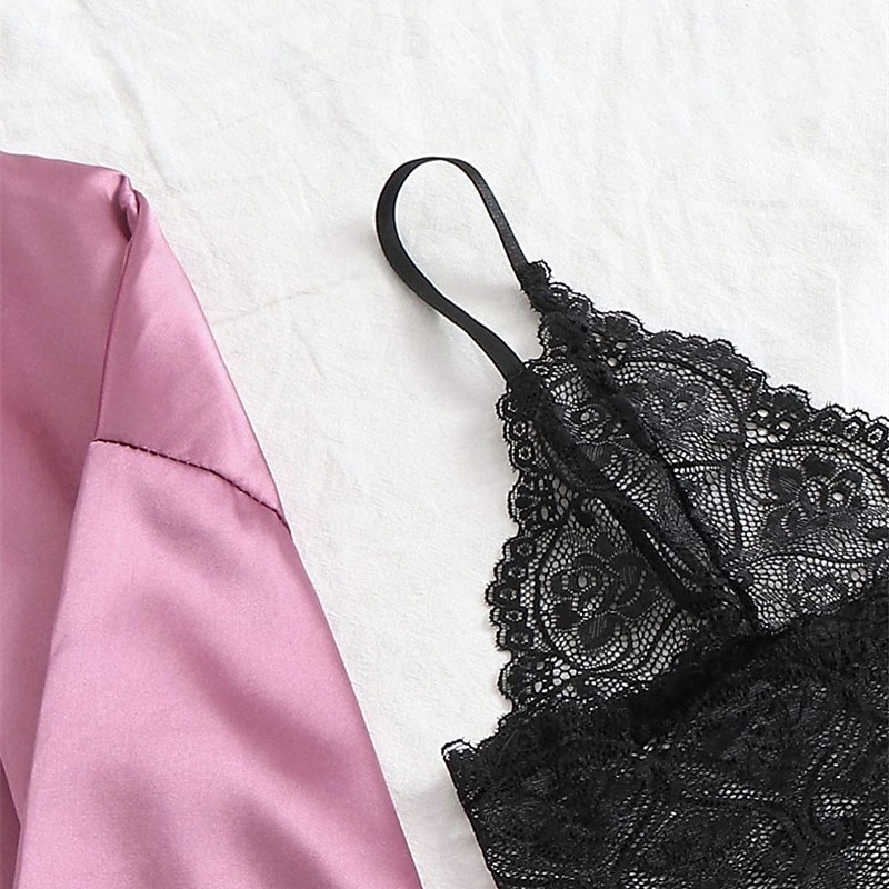 Naisten PItsialusvaatteet Seksikkäät alusasut Satiini Silky Pyjama Pyjama PitsiNightwearPolyesteri Deitti Viikonloppu Yhtenäinen Muoti Seksikäs Musta Punastuvan vaaleanpunainen Viini Rubiini Purppura 2026 - $24.99 –P9