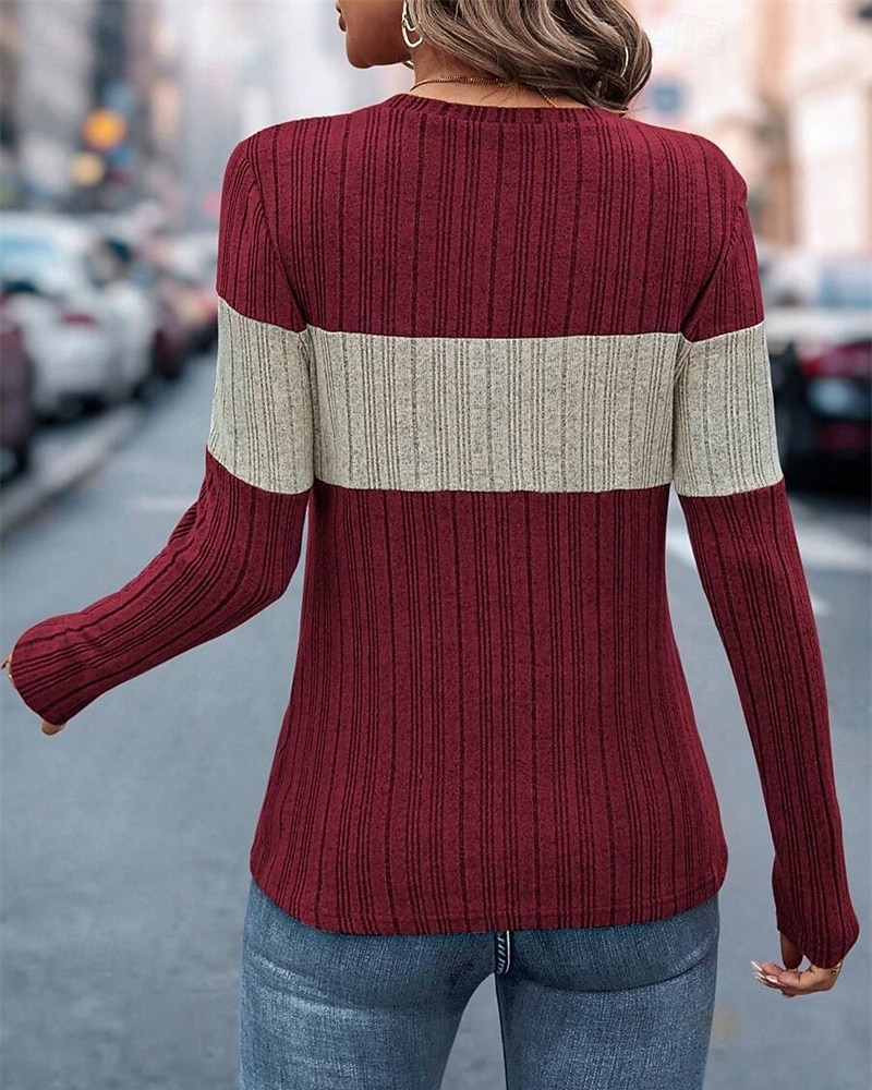 Жен. Вязаная ткань Пуловер Повседневные Стиль На каждый день Контрастных цветов Рельефный узор Вырез под горло Трикотаж Длинный рукав Обычные топы Вязать Повседневные Праздники На выход 2026 - $21.99 –P14