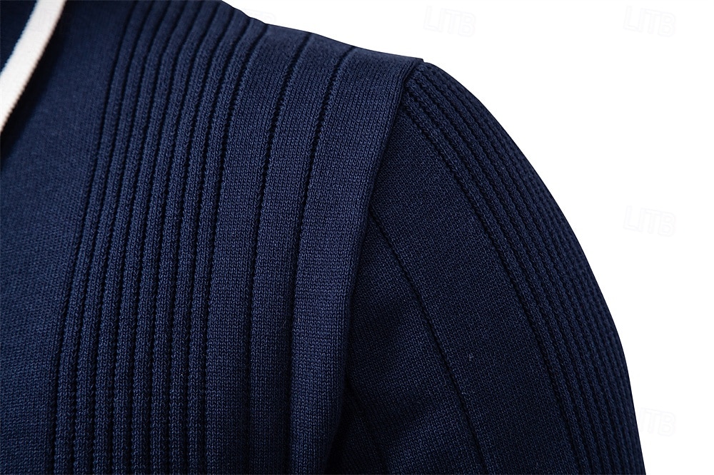 Herre Pullover genser Strikke Vanlige topper Fargeblokk Knapper Helfarge Polokrage Årgang Daglig Skole Hjem Klær Vår Høst Blå Brun S M L 2025 - $32.99 –P22