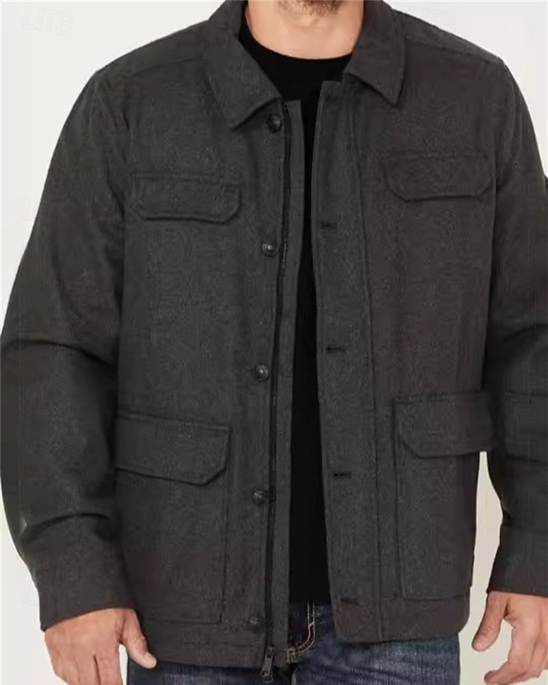 Homens jaqueta leve Jaqueta Carga Jaqueta casual Férias Diário Manter Quente Bolsos Outono Inverno Tecido Moda Clássico Lapela Padrão Preto Marron Cinzento Escuro Casaco de 2025 por $54.99 –P2