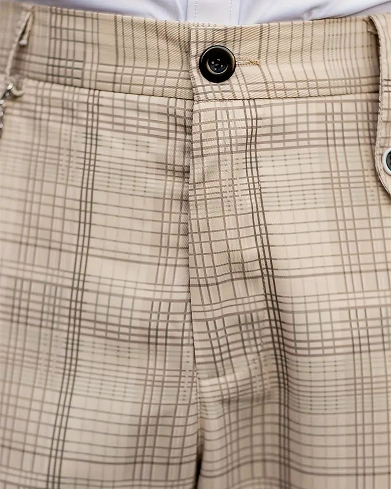 Herren Anzughose Hose Chinos Tasche Knöpfe Karomuster Komfort Formell Party Arbeit Mode Klassicher Stil Khaki Mikroelastisch 2025 - $27.99 –P5