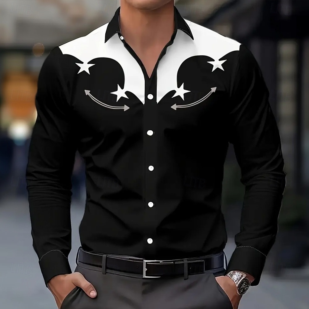 Per uomo Stella Camicia Camicia Western Camicia da cowboy Manica Lunga Vintage Retrò All'aperto Vacanza Primavera Autunno Collo ripiegato Stampa 3D Camicia tipo lino Nero 1 Nero del 2026 a $27.99 –P1