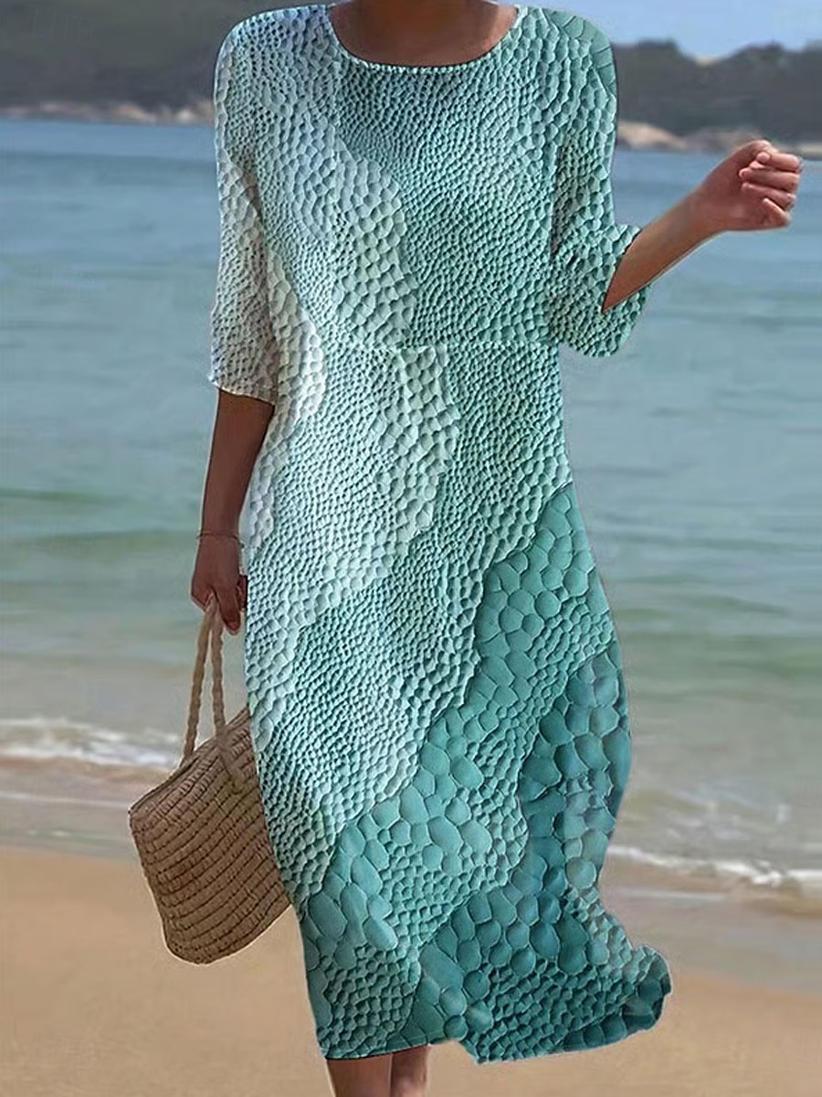 Kvinnors Maxiklänning Kaftan 3/4 Lång Ärme Crew Neck Avslappnad Klänning A-linjeformat Klänning Boho Regelbunden Passform Grafisk Geometrisk Abstrakt Rosa Blå Lila Grön Vår Höst 2025 - $41.99 –P1