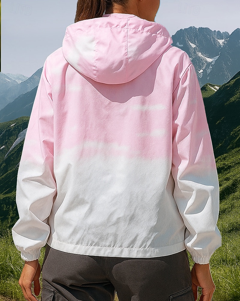 Damen Windjacke Softshelljacke Wanderjacke Außen Wasserdicht Winddicht Wanderoutfits Wanderbekleidung Frühling Herbst Oberteil Camping / Wandern / Höhlenforschung Laufen Farbverlauf Rosa Blau Leicht 2025 - $29.59 –P2