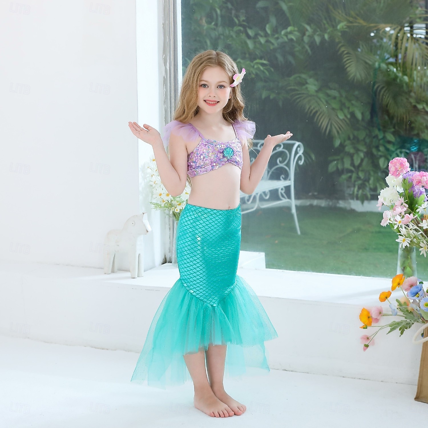 Mädchenkleid Meerjungfrau ärmellos Performance Halloweenkleid Cosplay Kostüm süß Polyester Sommer 4-7 Jahre mehrfarbig blau lila Performance Party Halloween einfache Halloweenkostüme verkleiden 2025 - $39.99 –P15
