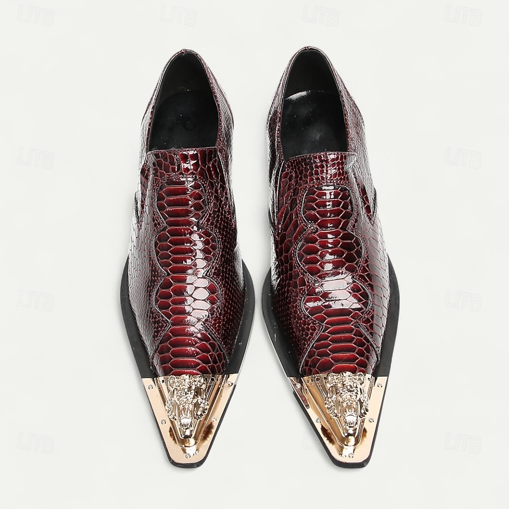 Elegant Burgundy Crocodile Pattern Men\'s Loafers Men main image 2