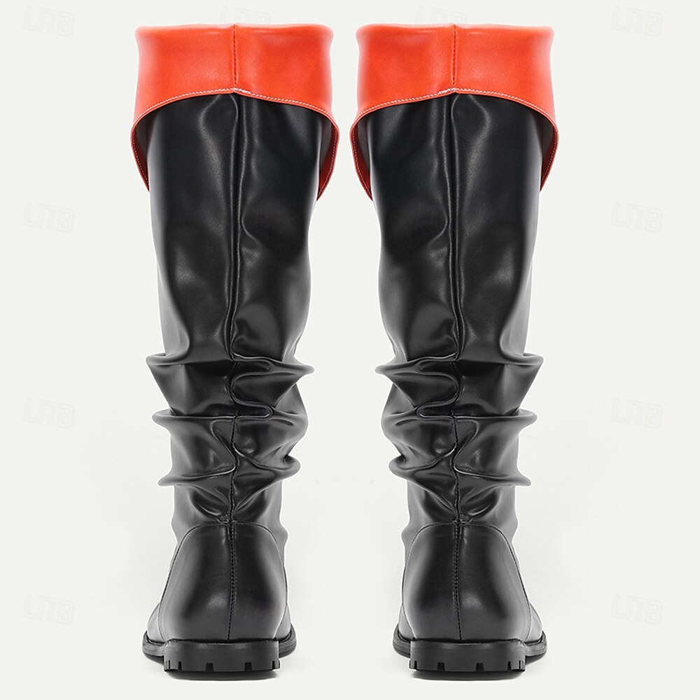 Bottes hautes noires et rouges pour hommes, en similicuir, style pirate rétro, pour Halloween et cosplay de 2025 ? AU $84.99 –P5