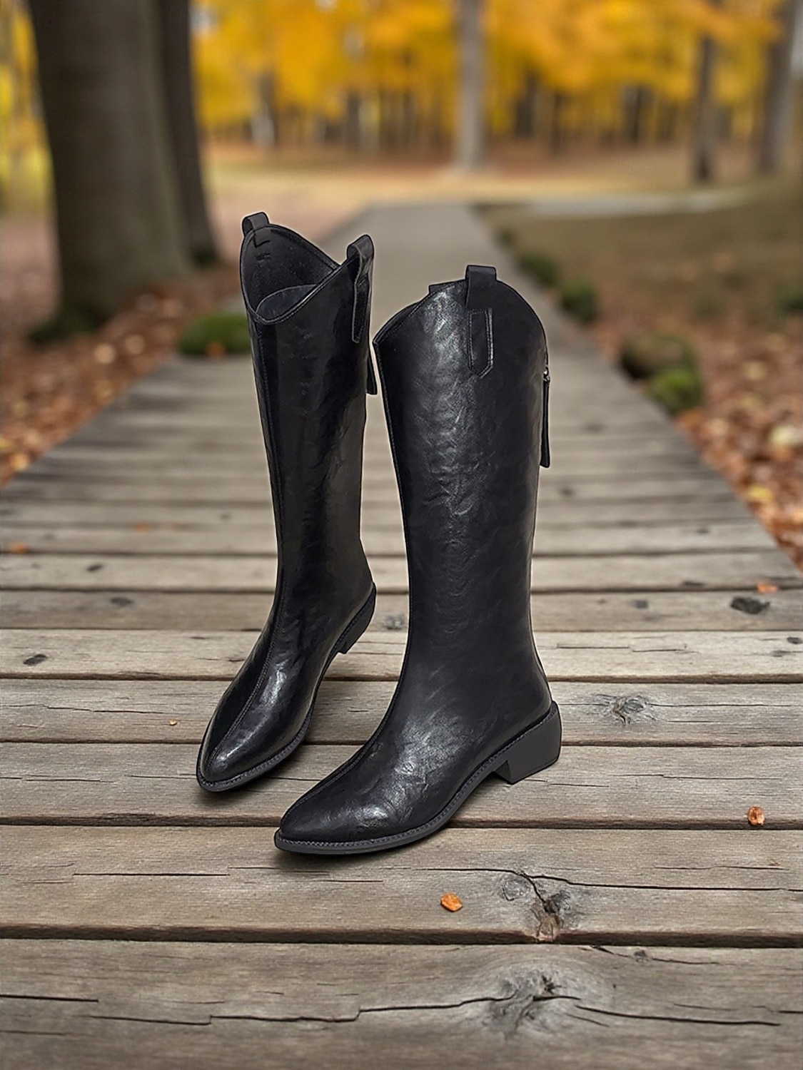 Bottes d'équitation pour femmes jusqu'aux genoux avec languettes de traction, design confortable à enfiler à talon bas, chaussures de mode de style western classique pour une tenue décontractée de 2025 ? $34.99 –P3