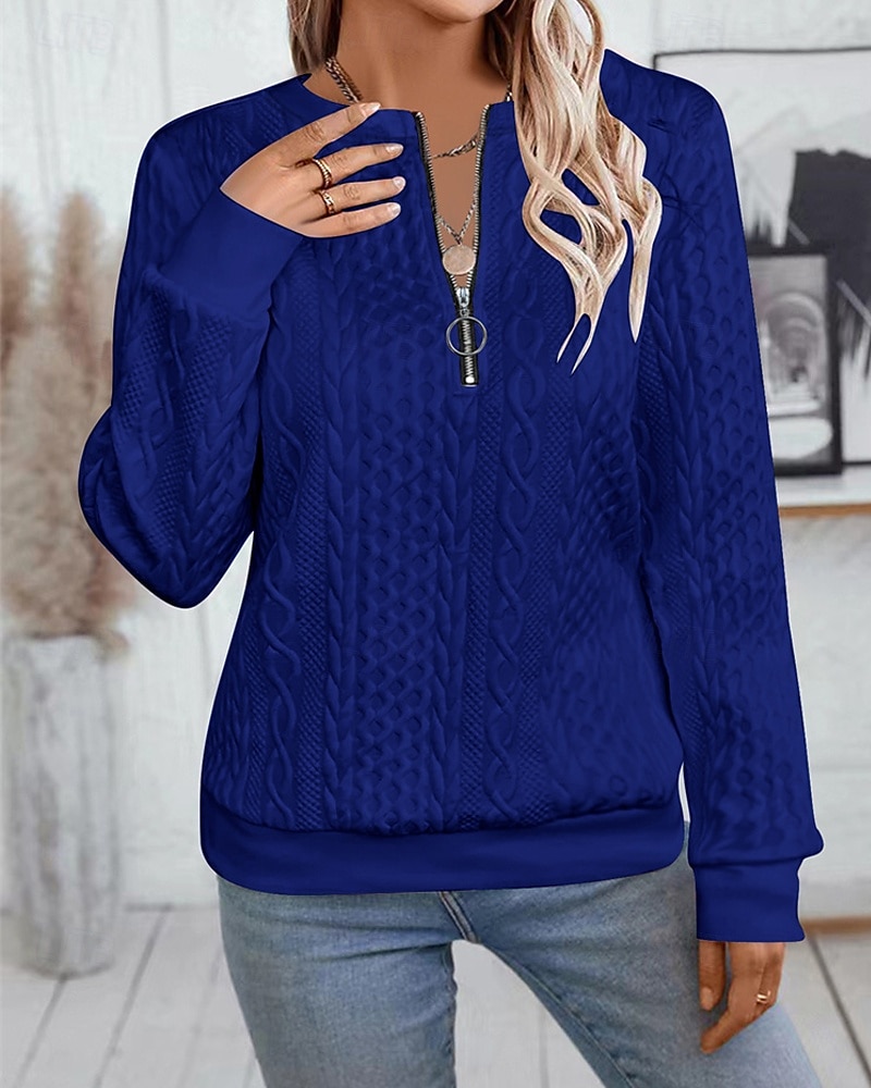 Per donna Felpa con texture Felpe Felpe con cerniera Semplice Streetwear Casual Comodo Manica Lunga Collo Alto Top Regolari Streetwear Ferie Uscire Zip a un quarto Bianco Rosa Vino Rosa scuro Blu del 2025 a $22.99 –P18