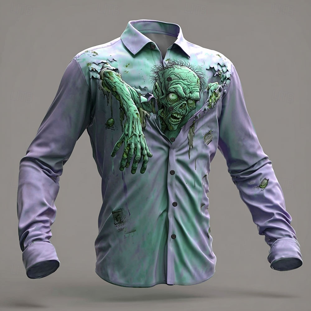 Halloween Pánské Horor Halloweenské kostýmy Zombie Košile Košile na knoflíky Dlouhý rukáv Temný punk gotický Venkovní Dovolená Léto Jaro Přehnutý 3D tisk košile s límečkem Světlá růžová Vodní modr 2025 - $25.99 –P4